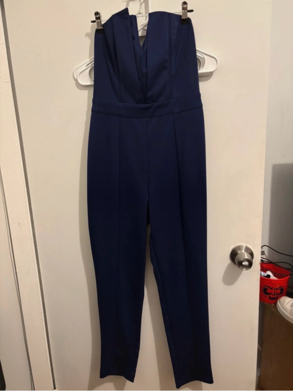 HOMAGE Strapless Dark Navy Jumpsuit with Tailored Bodice